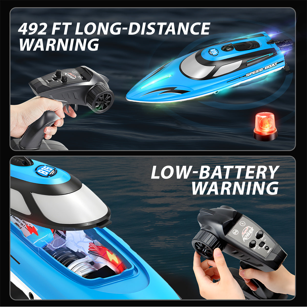Bateau Télécommandé de 14 pouces avec LED pour Enfants et Adultes (25 KM/H)