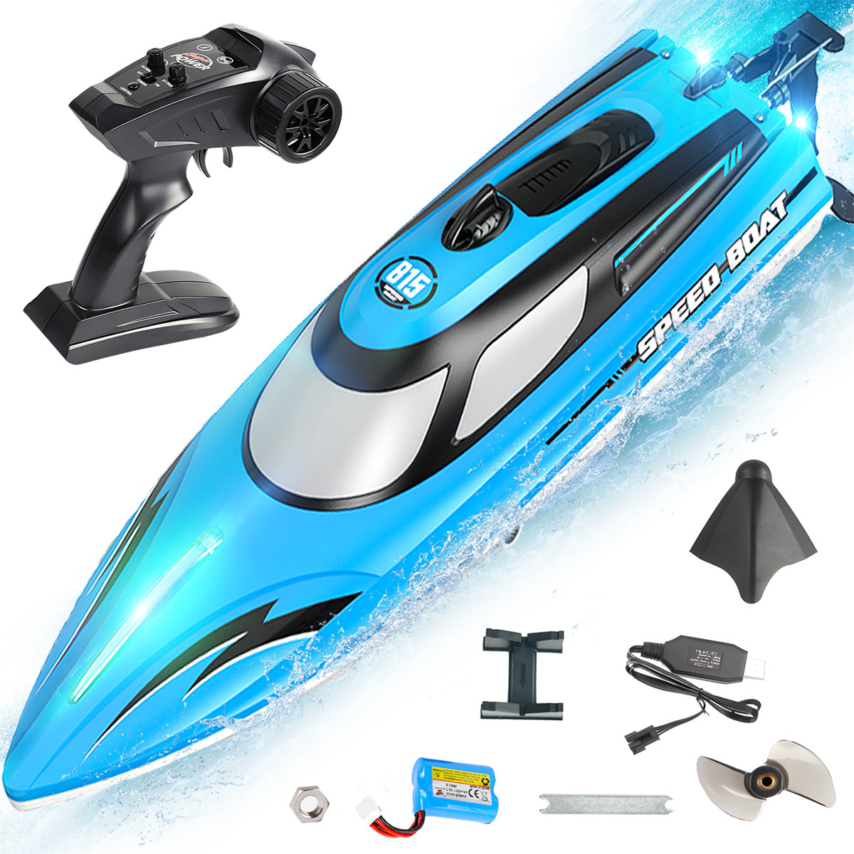 Bateau Télécommandé de 14 pouces avec LED pour Enfants et Adultes (25 KM/H)