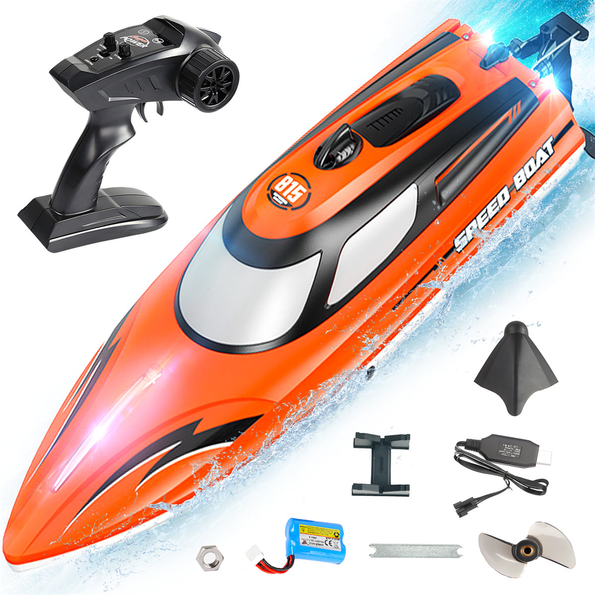 Bateau Télécommandé de 14 pouces avec LED pour Enfants et Adultes (25 KM/H)