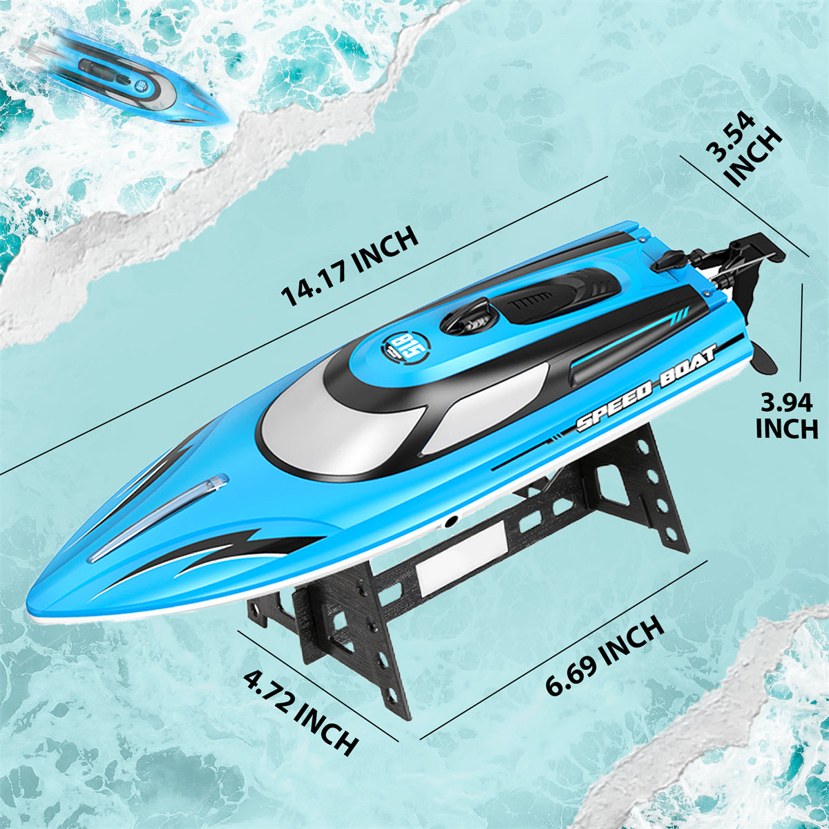 Bateau Télécommandé de 14 pouces avec LED pour Enfants et Adultes (25 KM/H)