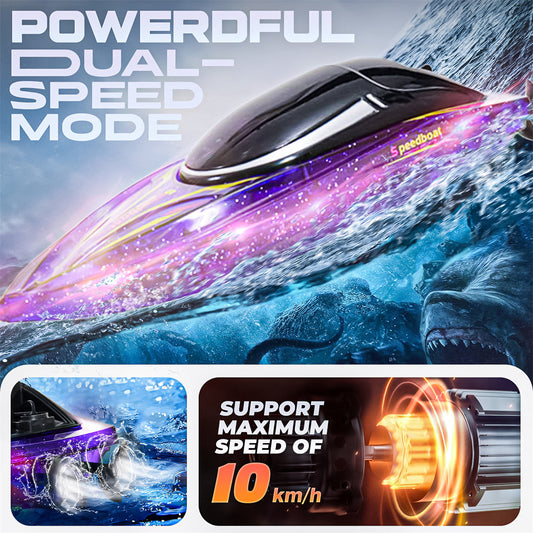 Bateau télécommandé de 10 pouces pour débutants avec LED (10 KM/H)