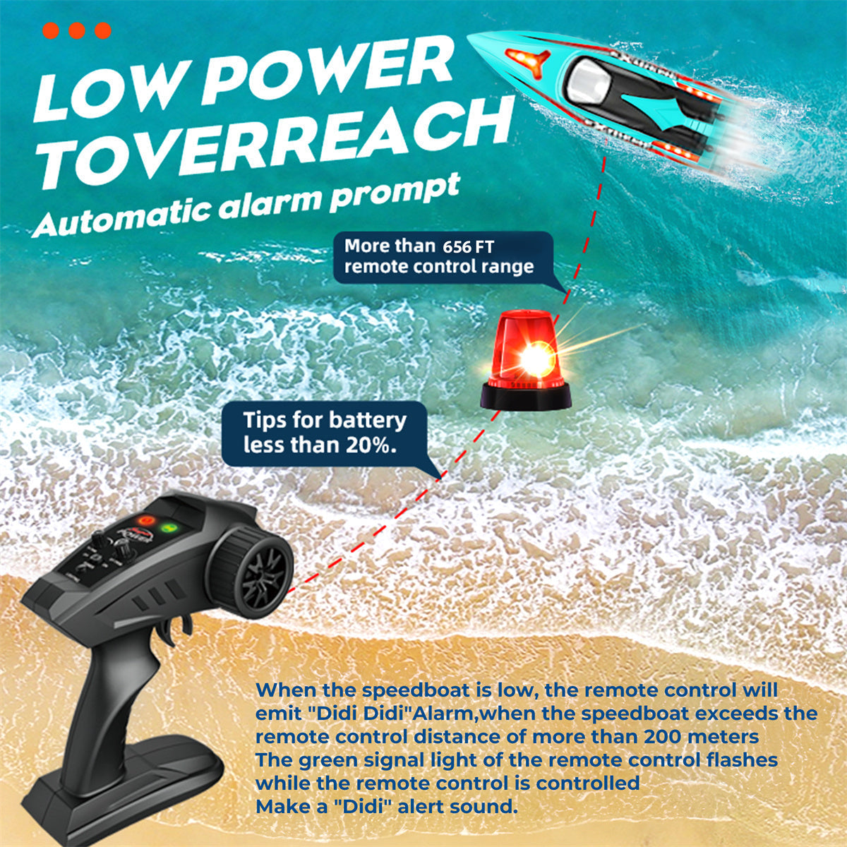 Bateau RC sans balai de grande taille de 18 pouces avec batterie de 2500mAh (56 km/h)