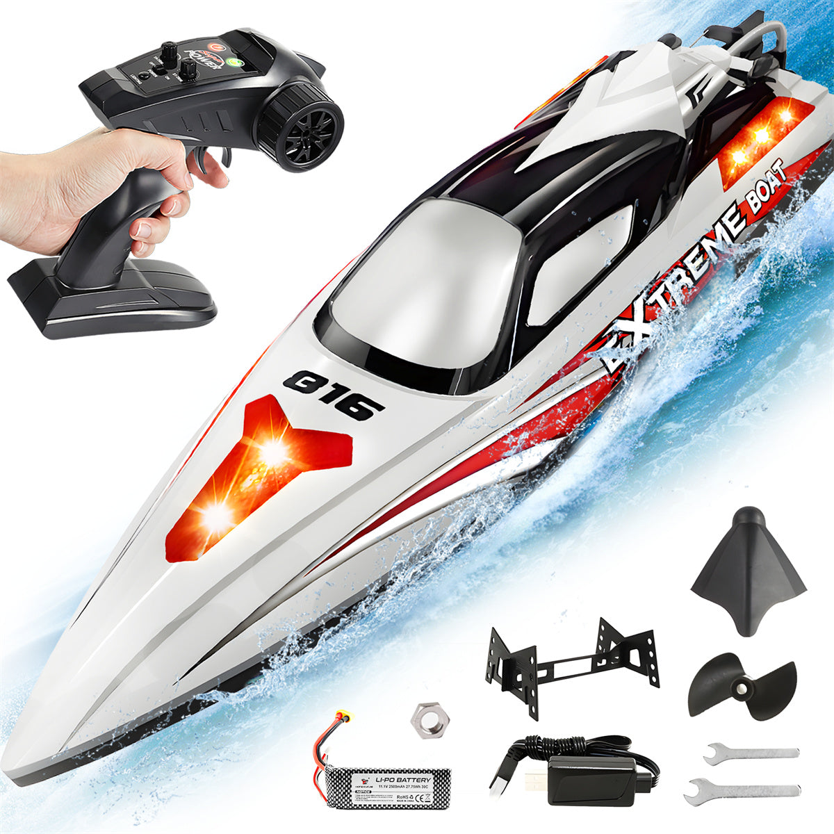 Bateau RC sans balai de grande taille de 18 pouces avec batterie de 2500mAh (56 km/h)