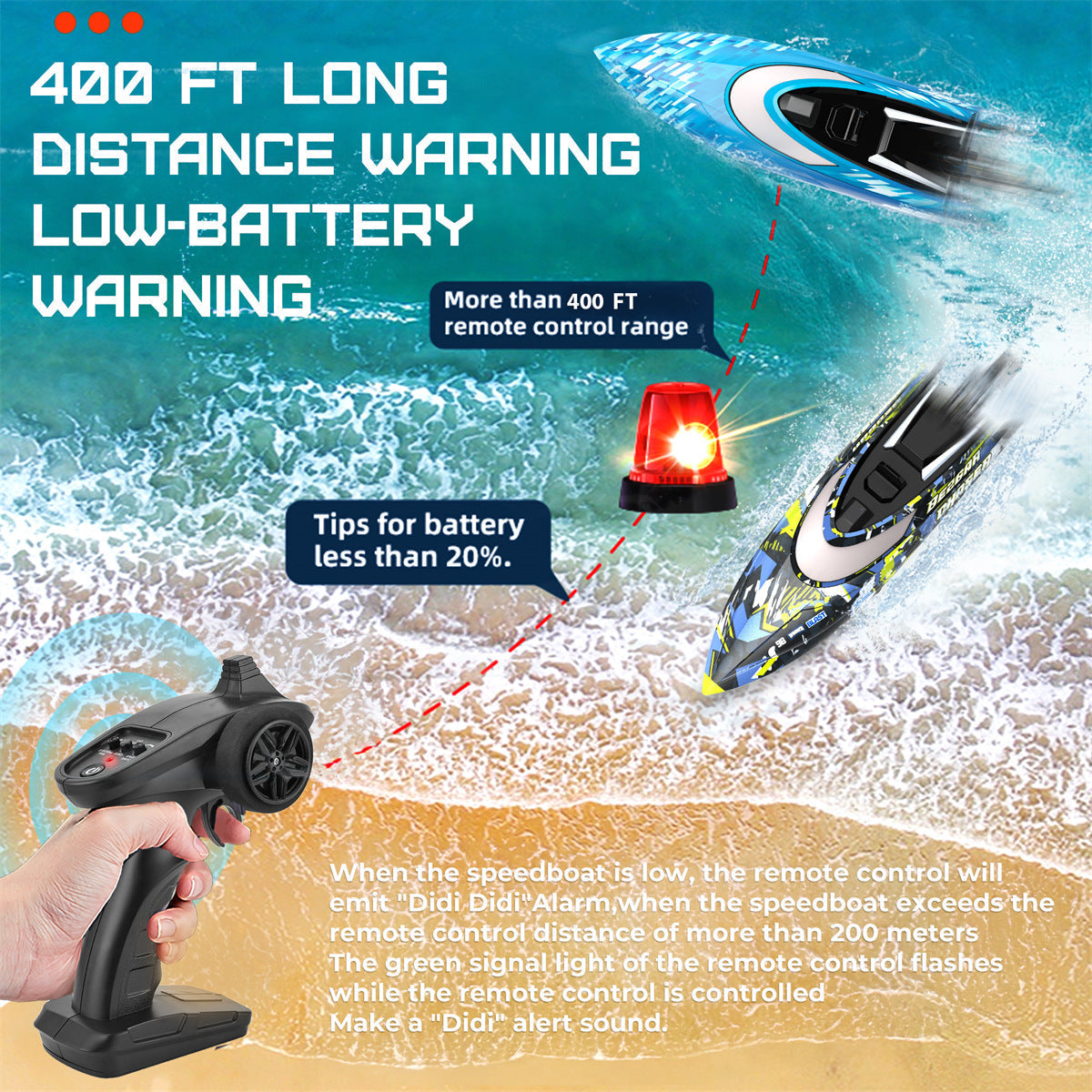 2 Paquets de Bateaux RC avec une Valise Portable pour les Piscines et les Lacs