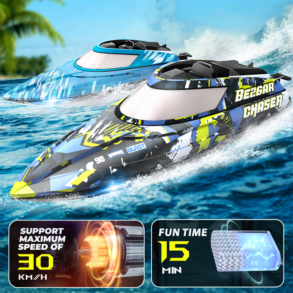 2 Paquets de Bateaux RC avec une Valise Portable pour les Piscines et les Lacs